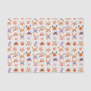 Papel De Seda Coral Crab Watercolor, Amigos do Mar do Mar do Mar