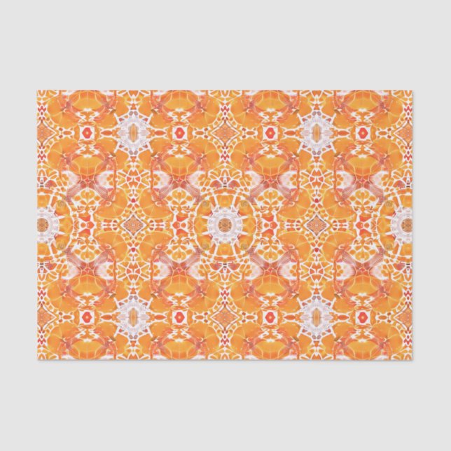 Papel De Seda Coral Orange e Cream Batik Medallion Padrão (Frente )