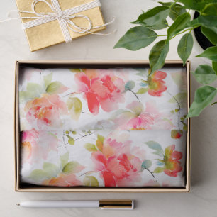 Papel De Seda Coral Rosa Vibrante Laranja Floral