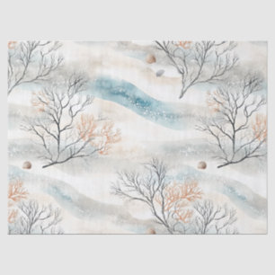 Papel De Seda Coral Texturizado em Aquarela em Laranja & Azul Ar