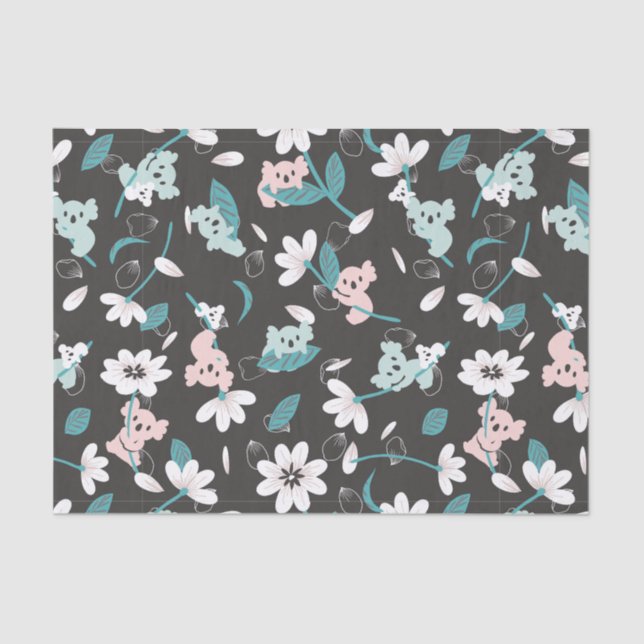 Papel De Seda Corante Koala Pattern Cute Animal e Floral (Frente )