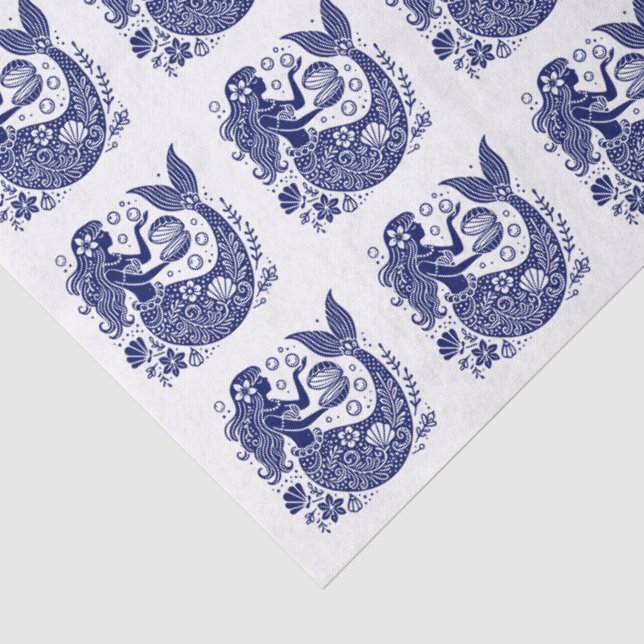 Papel De Seda Cores DIY Sereia Sirene Tentadora Concha Azul Arde (Detalhes)