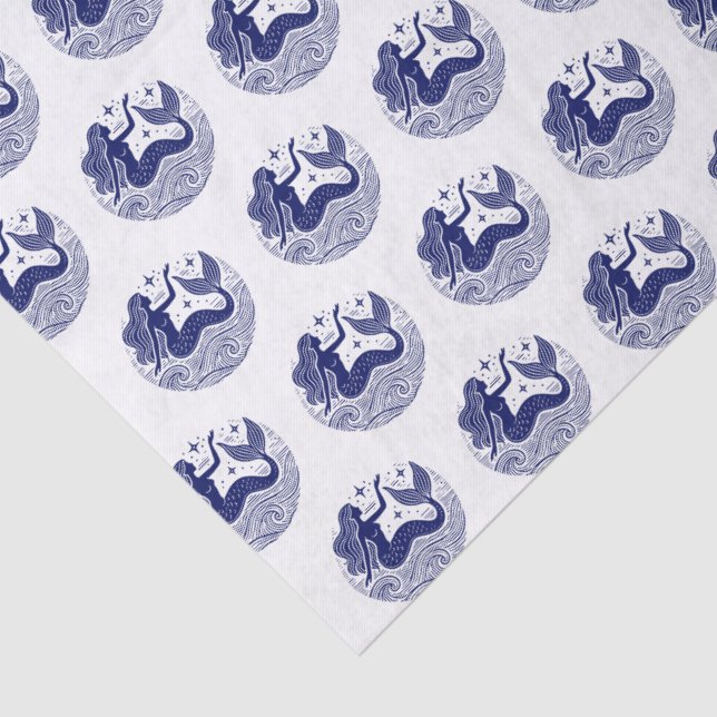 Papel De Seda Cores DIY Sultry Mermaid in Waves Azul (Detalhes)