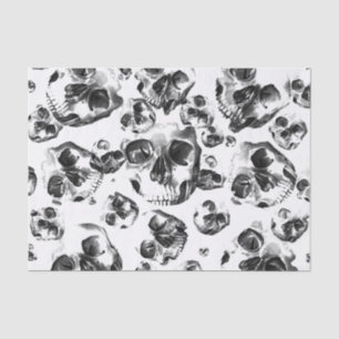 Papel De Seda Cores Preto e Branco Caveira Esqueleto Padrão de A