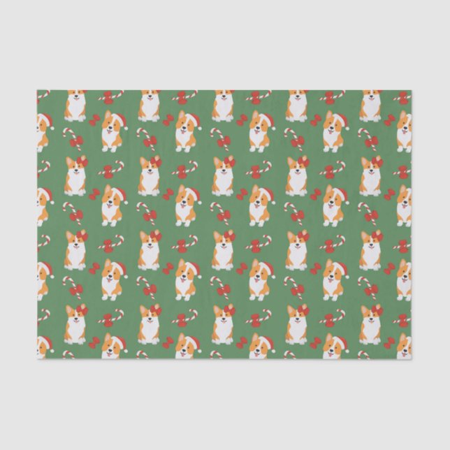 Papel De Seda Corgi Christmas Candy Cane Pattern (Frente )