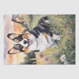 Papel De Seda Corgi Meadow Magic: Uma Delícia Floral De Decoupag