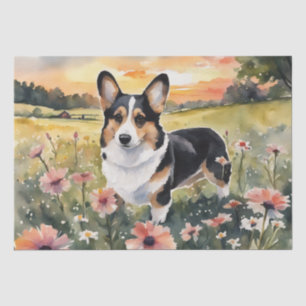 Papel De Seda Corgi Meadow Magic: Uma Delícia Floral De Decoupag
