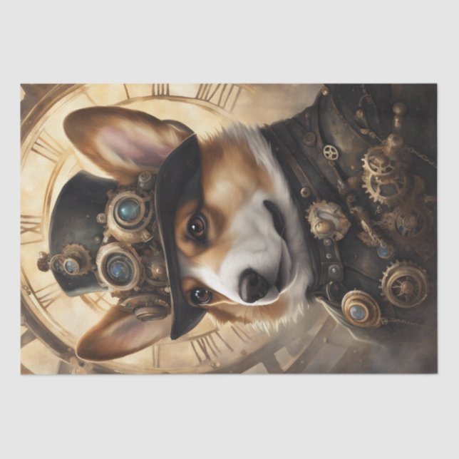 Papel De Seda Corgi Steampunk Sonha: Uma Decoupage Mecânica (Frente )