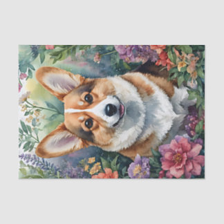 Papel De Seda Corgi Watercolor Arte Floral