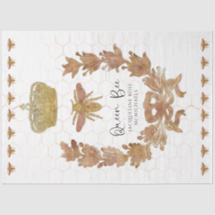 Papel De Seda Coroa de Abelha Rainha Dourado Rosa Nome do Bebê D