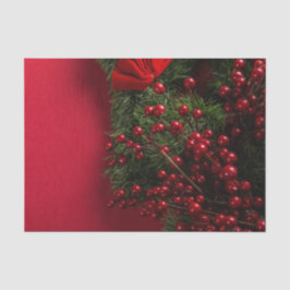 Papel De Seda coroa de natal com amoras vermelhas