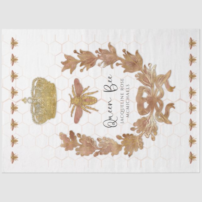 Papel De Seda Coroa de Rainha Abelha em Rose Gold Decoupage de N (Frente )