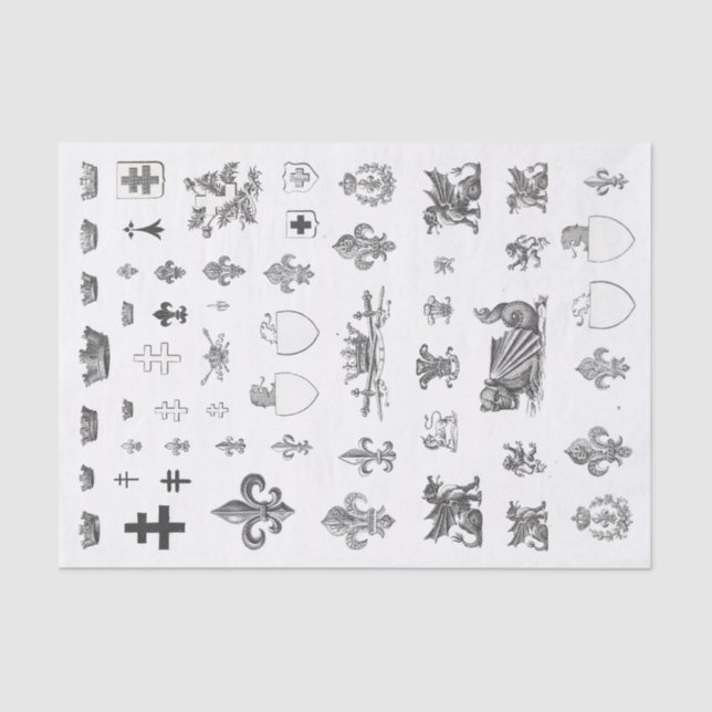 Papel De Seda Coroa Francesa Medieval Heraldry Fleur de Lis Tiss (Frente )