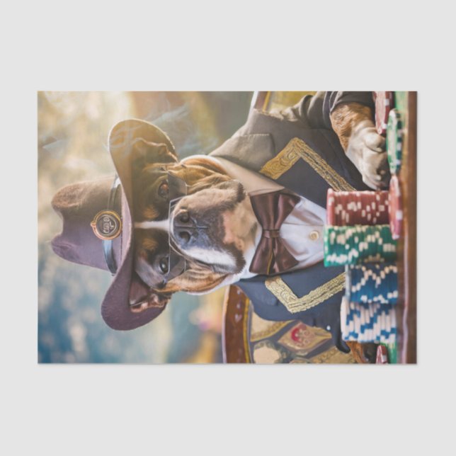 Papel De Seda Coronel Bluff muito, Buldogue jogando pôquer (Frente )