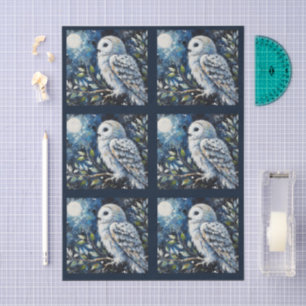 Papel De Seda Coruja Branca No Ramo Ao Luar Decoupage