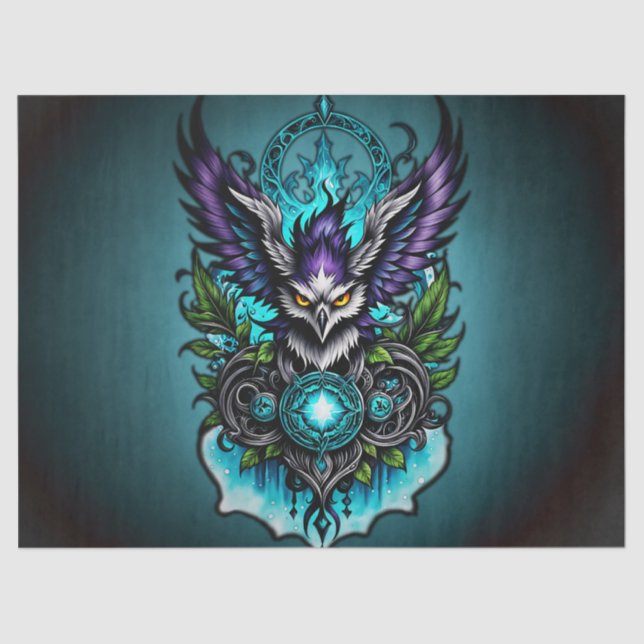 Papel De Seda Coruja com elementos mágicos. (Frente )