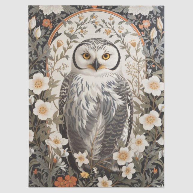 Papel De Seda Coruja-da-neve Bonita Inspirada em William Morris (Frente )