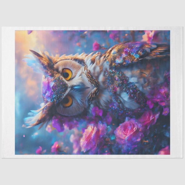 Papel De Seda Coruja-Rosa Floral Rosa (Frente )