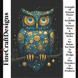 Papel De Seda Coruja Steampunk Azul e Dourada da meia-noite BY6