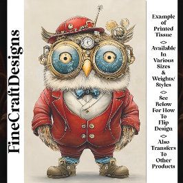 Papel De Seda Coruja Steampunk Caprichosa Fofa, Decoupagem Verme