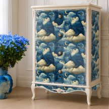 Corujas Azuis e Nuvens da Noite Estrelada Decoraçã