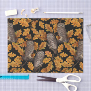 Papel De Seda Corujas de outono em preto