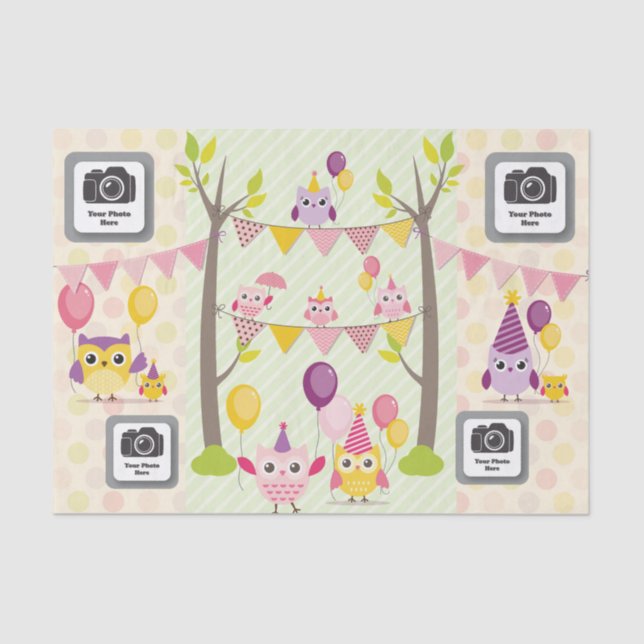 Papel De Seda Corujas do feliz aniversario (Frente )