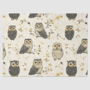 Papel De Seda Corujas Vintage e Padrão Botânico Floral (1)