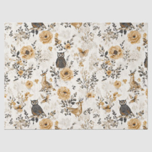 Papel De Seda Corujas Vintage & Padrão Botânico Floral (3)