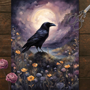 Papel De Seda Corvo em Aquarela com Decoupage ao Luar