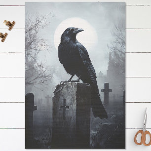 Papel De Seda Corvo no Decoupage Gótico de Cemitério