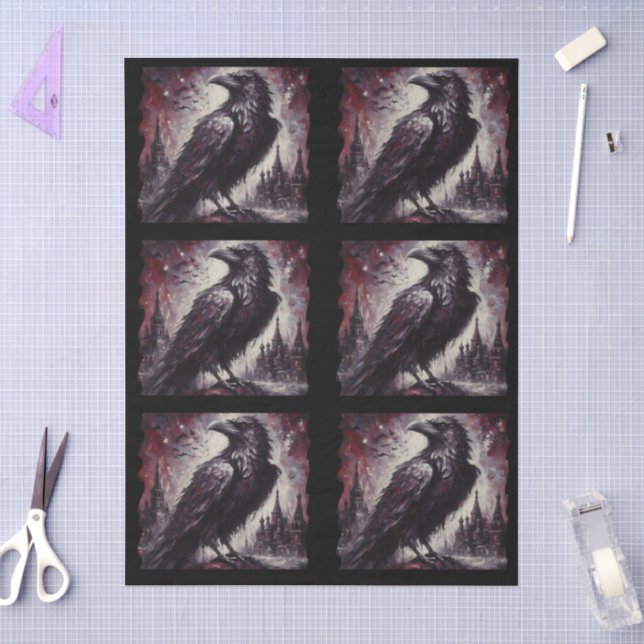 Papel De Seda Corvo Pássaro Preto Cinza Decoupage Gótico (Arte )