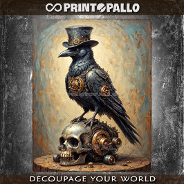 Papel De Seda Corvo steampunk com cartola e caveira -