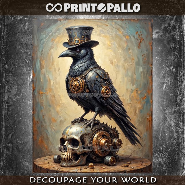 Papel De Seda Corvo steampunk com cartola e caveira -  (Criador carregado)