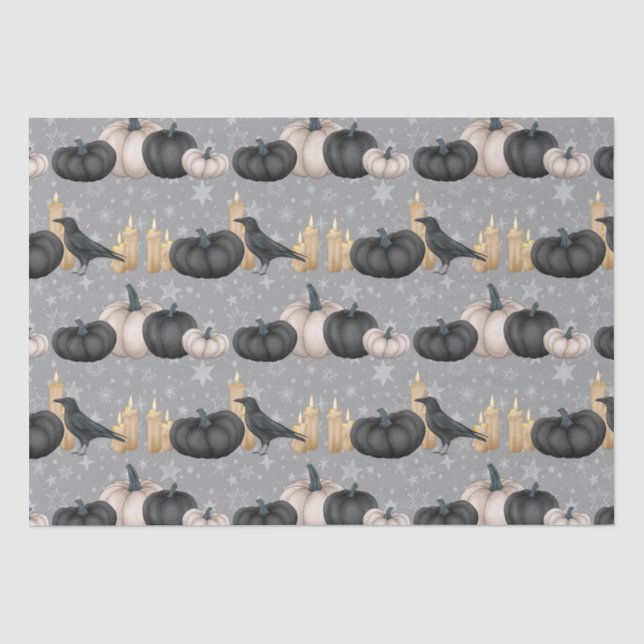 Papel De Seda Corvos pretos e abóboras-do-Halloween (Frente )