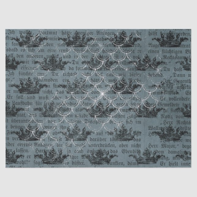 Papel De Seda Corvos Pretos e Escrevendo na Decoupage Azul (Frente )