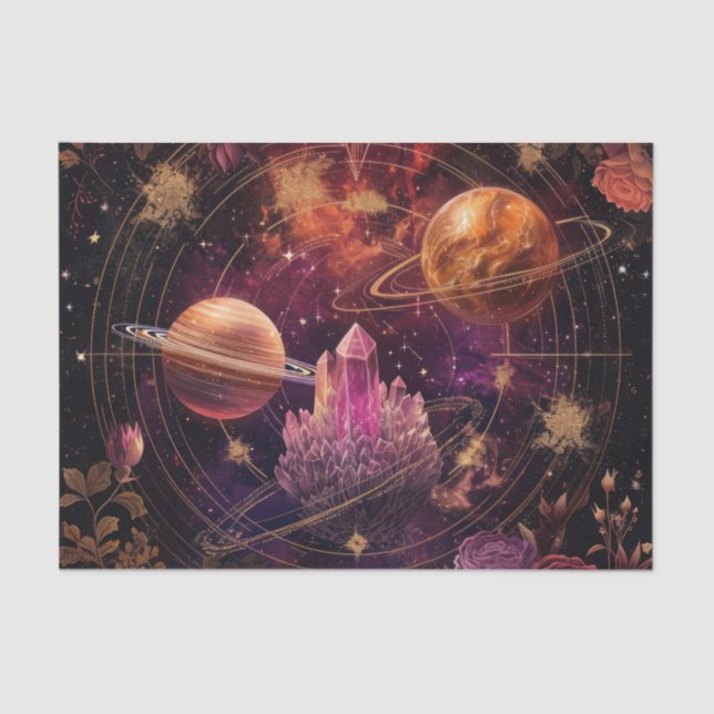 Papel De Seda Cosmic Crystal Ringed Planet Fantasy Art (8) (Frente )