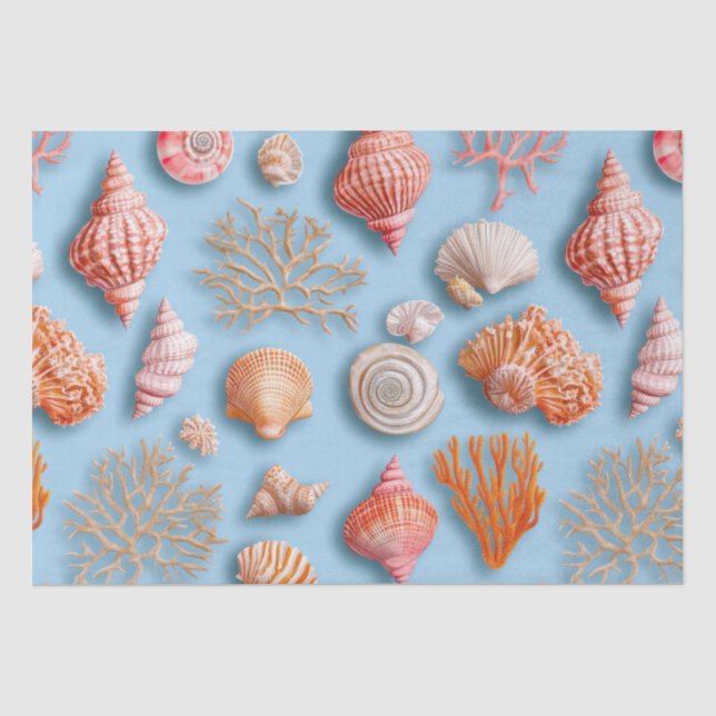 Papel De Seda Costeira russa - Conchas, Starfish, Recife (15) (Frente )