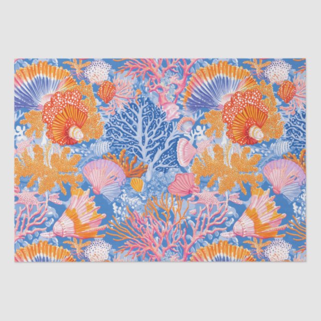 Papel De Seda Costeira russa - Conchas, Starfish, Recife (19) (Frente )