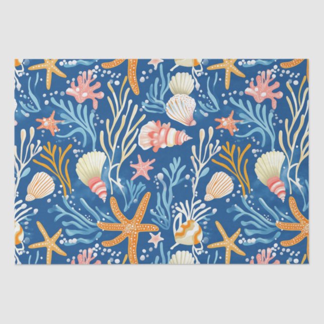 Papel De Seda Costeiro Russo - Capas de foca, Starfish, Recife ( (Frente )