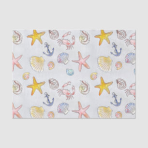 Papel De Seda Costelas de praia Starfish Padrão de Aquarela