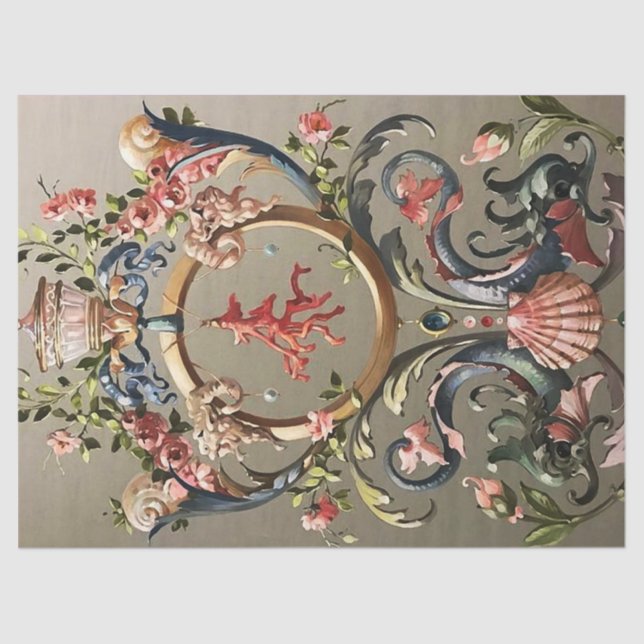 PAPEL DE SEDA COSTELOS, CORAIS, GOLFINHOS, CORPOS FLORAIS ANTICO (Frente )