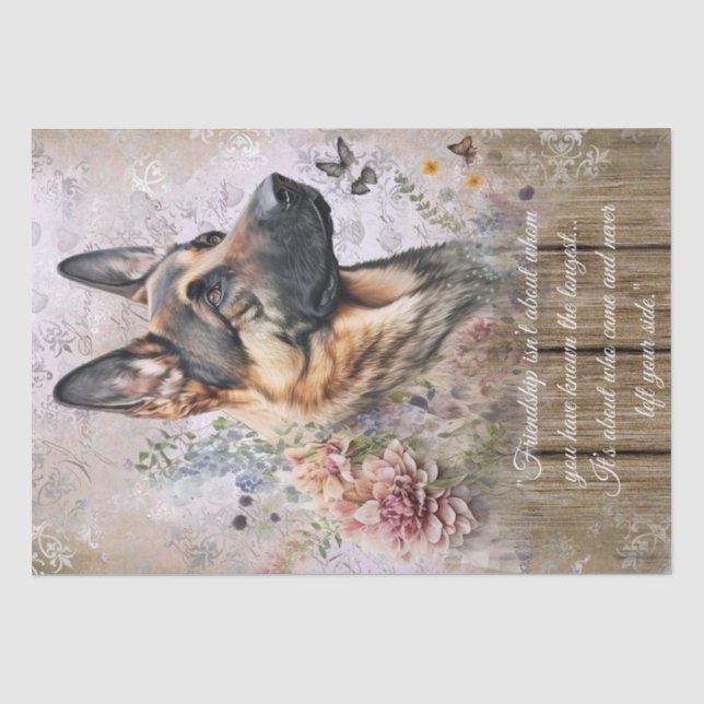 Papel De Seda Cota de Cachorro Floral do german shepherd (Frente )
