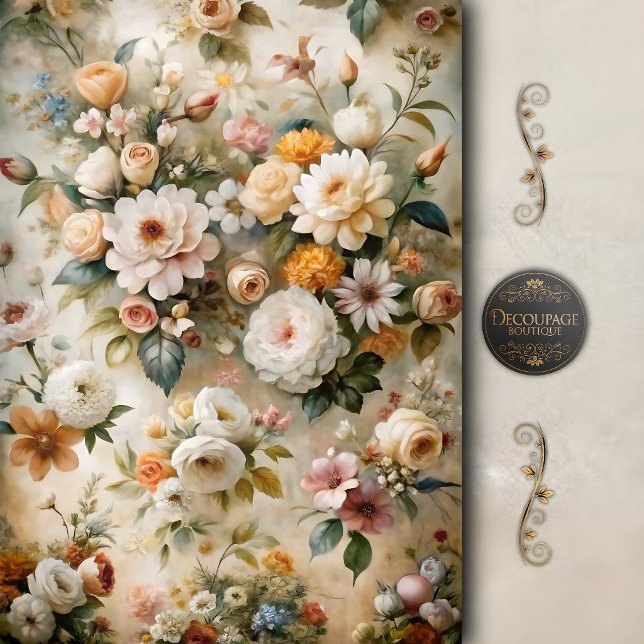 Papel De Seda Cottage Romântico Decoupage Floral (Romantic Cottage Floral Decoupage Tissue Paper)