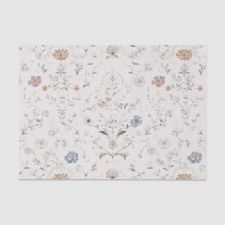 Papel De Seda Cottagecore Beige Caprichoso Flor de Campo Aquarel