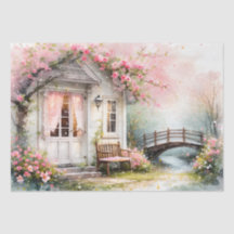Cottagecore Casa de Primavera em Flor em Aquarela