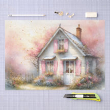 Cottagecore Casa de Primavera em Flor em Aquarela