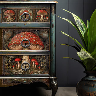 Papel De Seda Cottagecore Mushroom Decoupage Arte Popular Russa
