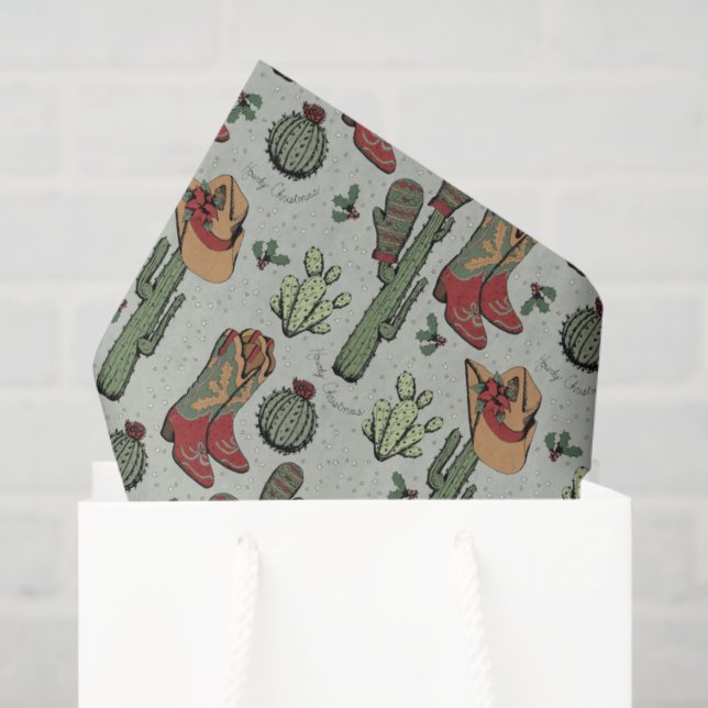 Papel De Seda Country Green Cowboy Howdy Natal (Sacola de presentes)