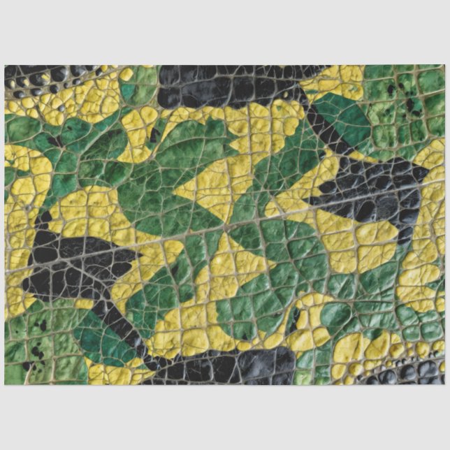 Papel De Seda Couro de Jacaré Amarelo Verde Dragão Crocodilo (Frente )